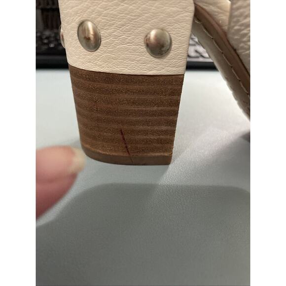 Marc Fisher Waleis Sandal Women Sz 8M Ivory Peep Toe Studded Block Heel Preppy - Picture 10 of 10